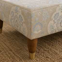 Handmade Ottoman Coffee Table Bench - Boho Floral Tapestry Linen - thumbnail 3