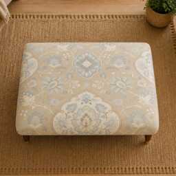 Handmade Ottoman Coffee Table Bench - Boho Floral Tapestry Linen - thumbnail 2