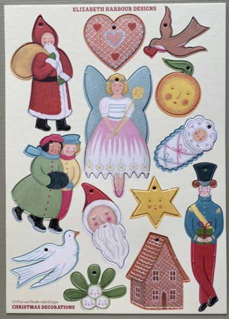 Set Of 13 Die-Cut Card, Press-Out Christmas Decorations By Elizabeth Harbour - image 1