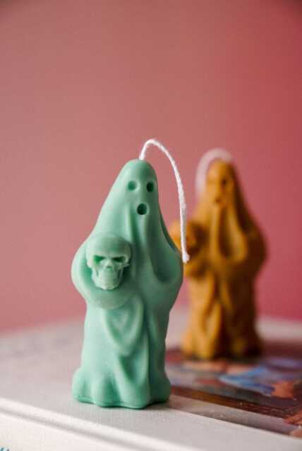 Spooky Ghost Soy Wax Candle With Pumpkin Autumn Decor - image 1
