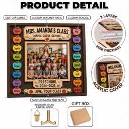 Personalized Teacher Class Photo Frame - Custom Name & School, Preschool Keepsake, End-Of-Year Gift, Classroom Appreciation - thumbnail 2