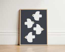 Flying Doves Print, Nursery Illustration Kids Bedroom Art, Wall Room Play Room, Unframed - thumbnail 1