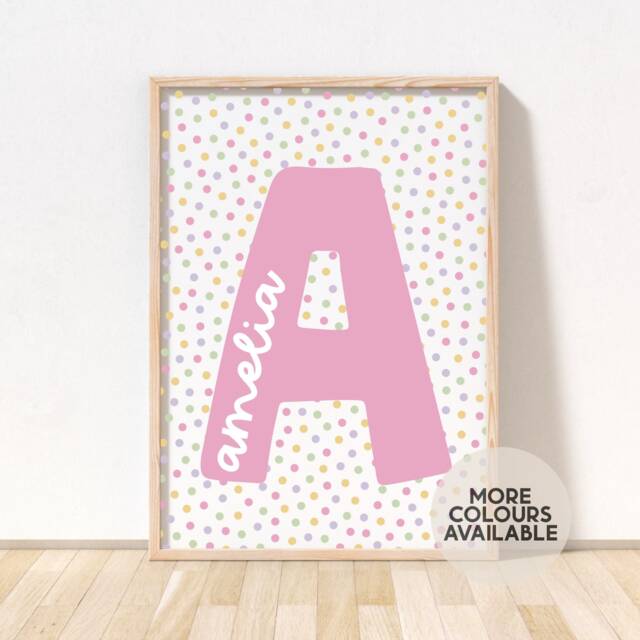 Polka Dot Letter & Name Print - Nursery Kids Bedroom Playroom Decor Unframed - image 1