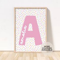 Polka Dot Letter & Name Print - Nursery Kids Bedroom Playroom Decor Unframed - thumbnail 1