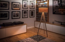 Scandinavian Tripod Floor Lamp, Heartwood Ash Wood Shade