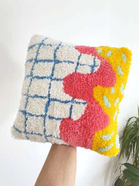 12x12 Hand Tufted Punch Needle Mini Pillow Cover, Decorative Ice Cream Inspired Cushion Cover, Cute Y2K Throw Cover, Fun Home Decor - image 1