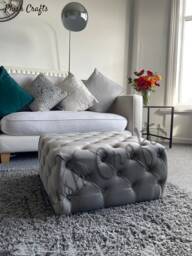Brand New Handmade Silver Plush Footstool/Coffee Table, Made To Order - thumbnail 1