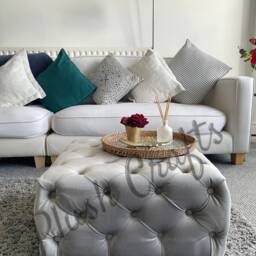 Brand New Handmade Silver Plush Footstool/Coffee Table, Made To Order - thumbnail 2