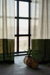 Set Of 2 Color Block Linen Curtain Panels Beige Tab Top Curtains