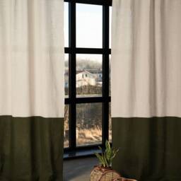 Set Of 2 Color Block Linen Curtain Panels Beige Tab Top Curtains - thumbnail 3