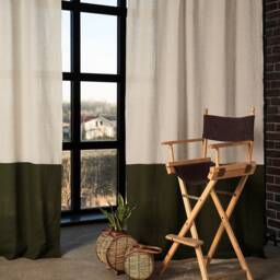 Set Of 2 Color Block Linen Curtain Panels Beige Tab Top Curtains - thumbnail 2