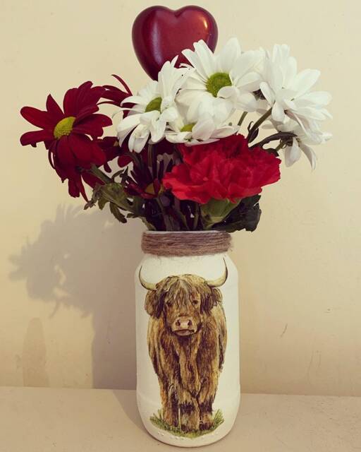 Handmade Highland Cow Vase Farmhouse Floral Decor - image 1