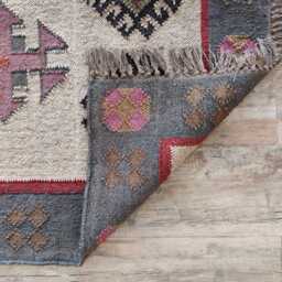 Handwoven Wool Jute Kilim Rug - Tribal Geometric Design For Living Area , Bedroom - thumbnail 4