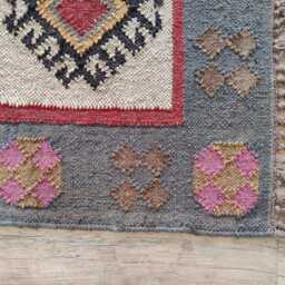 Handwoven Wool Jute Kilim Rug - Tribal Geometric Design For Living Area , Bedroom - thumbnail 3