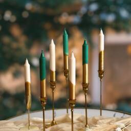 Christmas Dip Dye Dinner Taper Candle, Christmas Gold Tapered Candles, Dinning Candles, Christmas Table Decor, Gold Decor, Green, Red, Blue, White - thumbnail 3