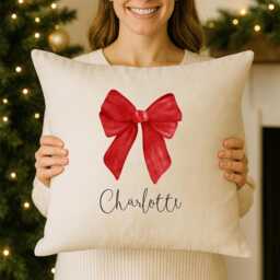 Personalised Bow Christmas Cushion - Custom Family Name Festive Pillow - Holiday Home D??cor & Gift - thumbnail 3