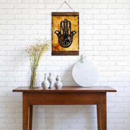 Hamsa Hand Charm Kabbalah Ancient Talisman Evil Eye Protection Wood Framed Canvas Print, Judaism Talmud Torah Zohar , Ready To Hang - thumbnail 3