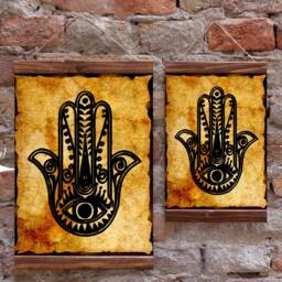 Hamsa Hand Charm Kabbalah Ancient Talisman Evil Eye Protection Wood Framed Canvas Print, Judaism Talmud Torah Zohar , Ready To Hang - thumbnail 2