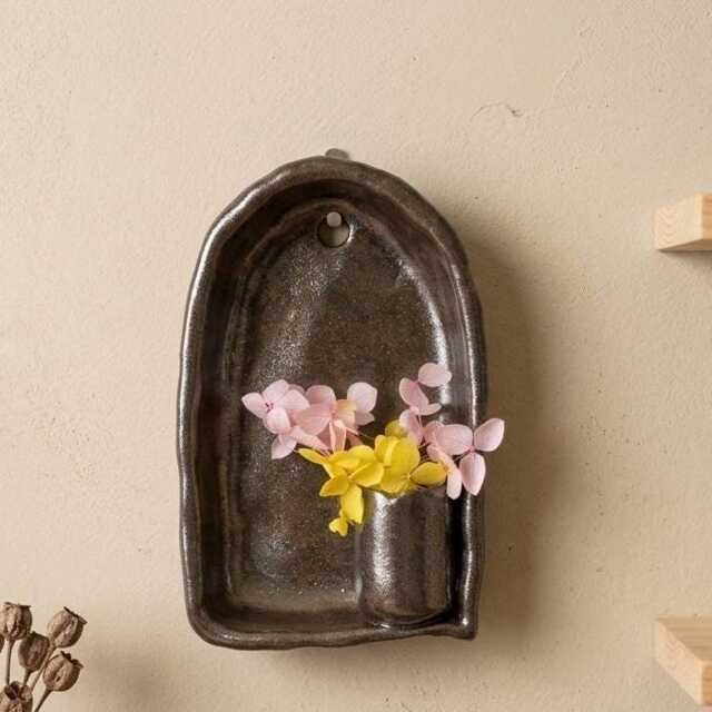 Mystic Brown Ceramic Wall Hanging Vase, 10x 13 cm, Garden Vase - image 1