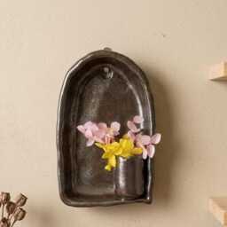 Mystic Brown Ceramic Wall Hanging Vase, 10x 13 cm, Garden Vase - thumbnail 1