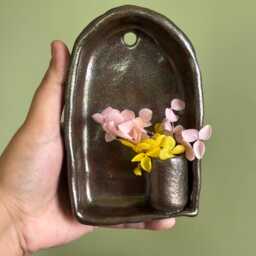 Mystic Brown Ceramic Wall Hanging Vase, 10x 13 cm, Garden Vase - thumbnail 2