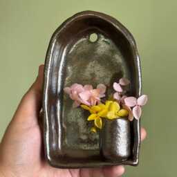 Mystic Brown Ceramic Wall Hanging Vase, 10x 13 cm, Garden Vase - thumbnail 3