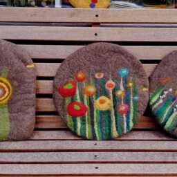 Handfelted Seat Cushion With Grass & Flowers, Spring, Brown - thumbnail 4