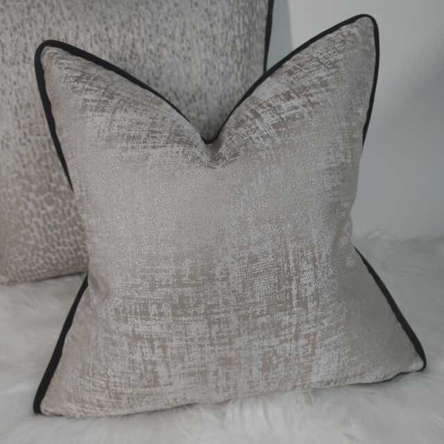 Kidman Taupe Luxury Cushion Cover Metallic Silver Detail Black Piped Modern Home Decor Contemporary Sofa & Bed Pillow Designer - image 1