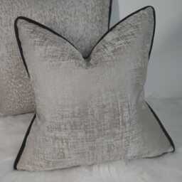 Kidman Taupe Luxury Cushion Cover Metallic Silver Detail Black Piped Modern Home Decor Contemporary Sofa & Bed Pillow Designer - thumbnail 1