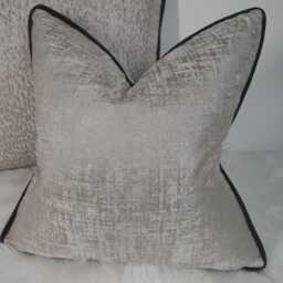 Kidman Taupe Luxury Cushion Cover Metallic Silver Detail Black Piped Modern Home Decor Contemporary Sofa & Bed Pillow Designer - thumbnail 2