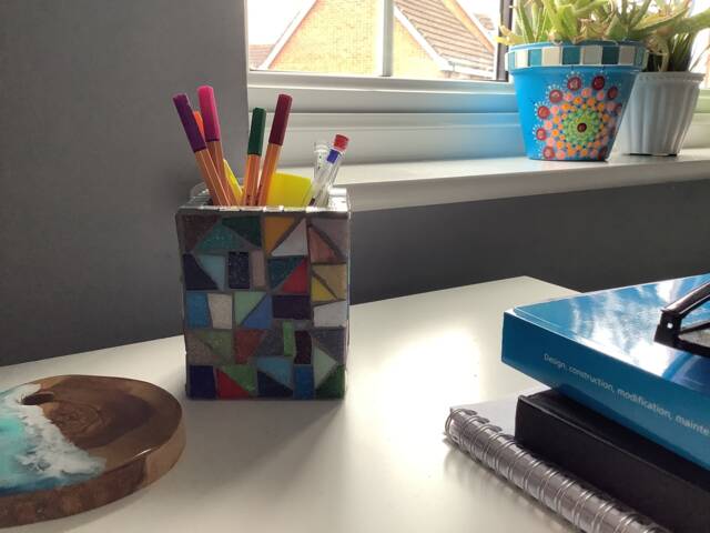 Handcrafted Rainbow Mosaic Holder - Multicolor Pencil, Flower & Utensil Organizer Custom Border Colors - image 1