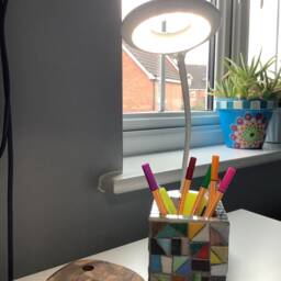 Handcrafted Rainbow Mosaic Holder - Multicolor Pencil, Flower & Utensil Organizer Custom Border Colors - thumbnail 2