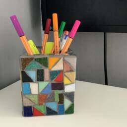 Handcrafted Rainbow Mosaic Holder - Multicolor Pencil, Flower & Utensil Organizer Custom Border Colors - thumbnail 3