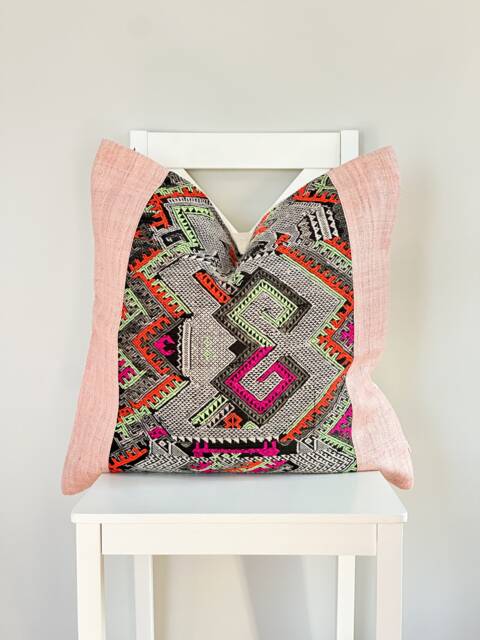 Vintage Embroidered Silk Textile Ethnic Piece Of Tradition Costume Pillow Cover - image 1
