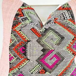 Vintage Embroidered Silk Textile Ethnic Piece Of Tradition Costume Pillow Cover - thumbnail 2
