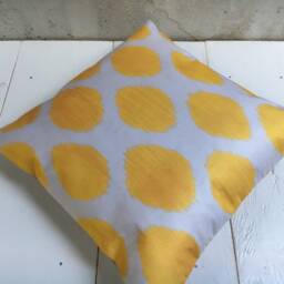 Yellow Ikat Pillow Cover, Handwoven Silk Cushion - 16x16 - thumbnail 4
