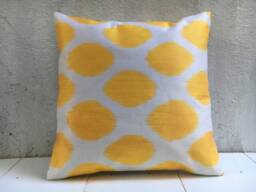 Yellow Ikat Pillow Cover, Handwoven Silk Cushion - 16x16