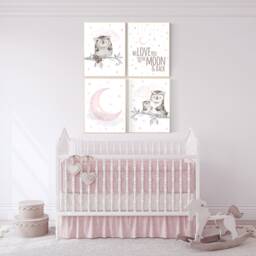 Owl Nursery Decor Girl Moon & Stars Art Print - thumbnail 2
