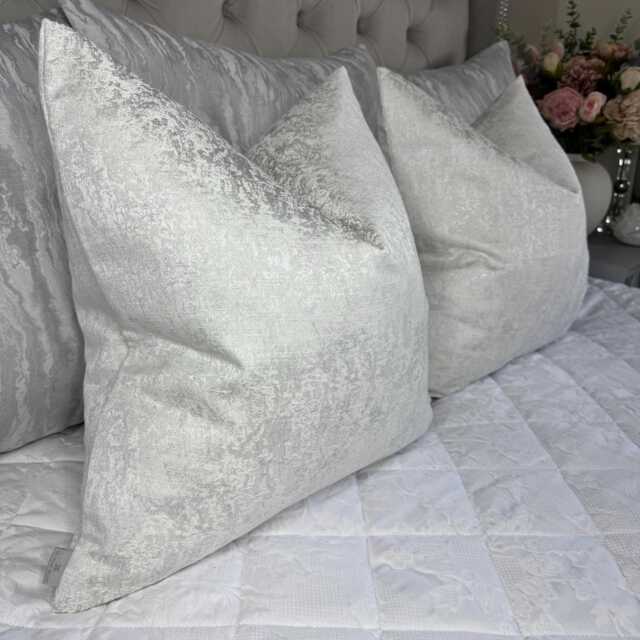 Luxurious White Cushion Cover With Silver Shimmer - Scatter Throw Pillow For Sofa Or Bed Diana - image 1