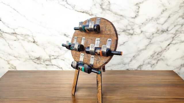 Reclaimed Whiskey Barrel Wine Rack - Rustic 4-Bottle Floor Stand For Home Bar - image 1