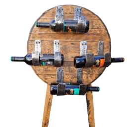 Reclaimed Whiskey Barrel Wine Rack - Rustic 4-Bottle Floor Stand For Home Bar - thumbnail 2