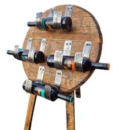 Reclaimed Whiskey Barrel Wine Rack - Rustic 4-Bottle Floor Stand For Home Bar - thumbnail 3