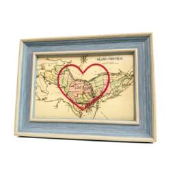 Montreal Heart Map - Custom Gift Anniversary For Him Framed Wedding Vintage Print Of Hand-Embroidered - thumbnail 2