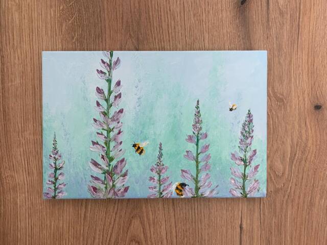 Bumblebee Painting, Honeybee Oil Small Painting - image 1