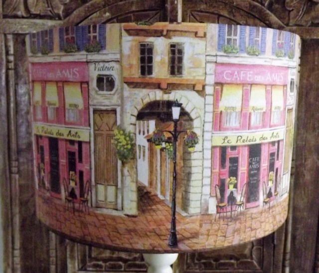 French Cafe Lampshade Shabby Chic Lamp Shade, Vintage, Pink Cafe Street Paris, Free Gift - image 1