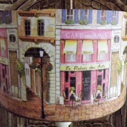 French Cafe Lampshade Shabby Chic Lamp Shade, Vintage, Pink Cafe Street Paris, Free Gift - thumbnail 3