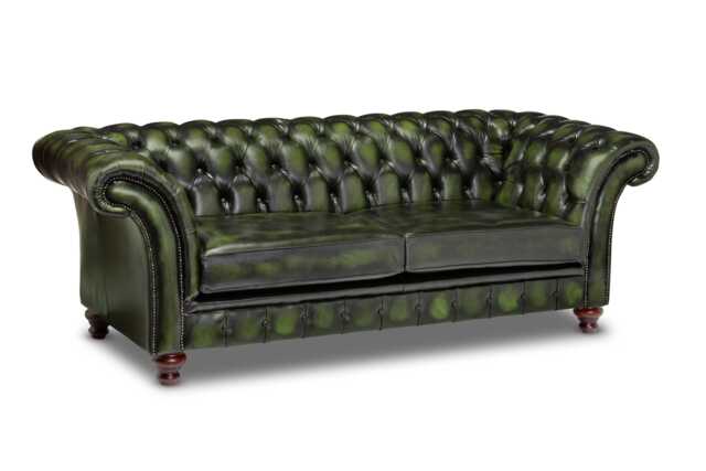Chesterfield Three Seater Belmont Sofa Antique Green Leather - image 1