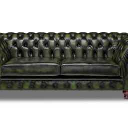Chesterfield Three Seater Belmont Sofa Antique Green Leather - thumbnail 2