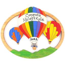 Personalized Hot Air Balloon Christmas Ornament-Wood, Laser Cut, Hand Painted - thumbnail 3