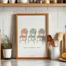 Illustration Trio Bistro Chairs. Of Paris. Postcard & Poster - thumbnail 1